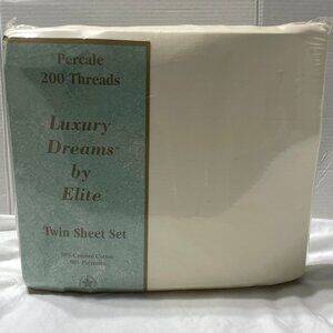NOS Vtg Cream Twin Sheet Set Luxury Dreams By Elite Made in USA 200 Percale